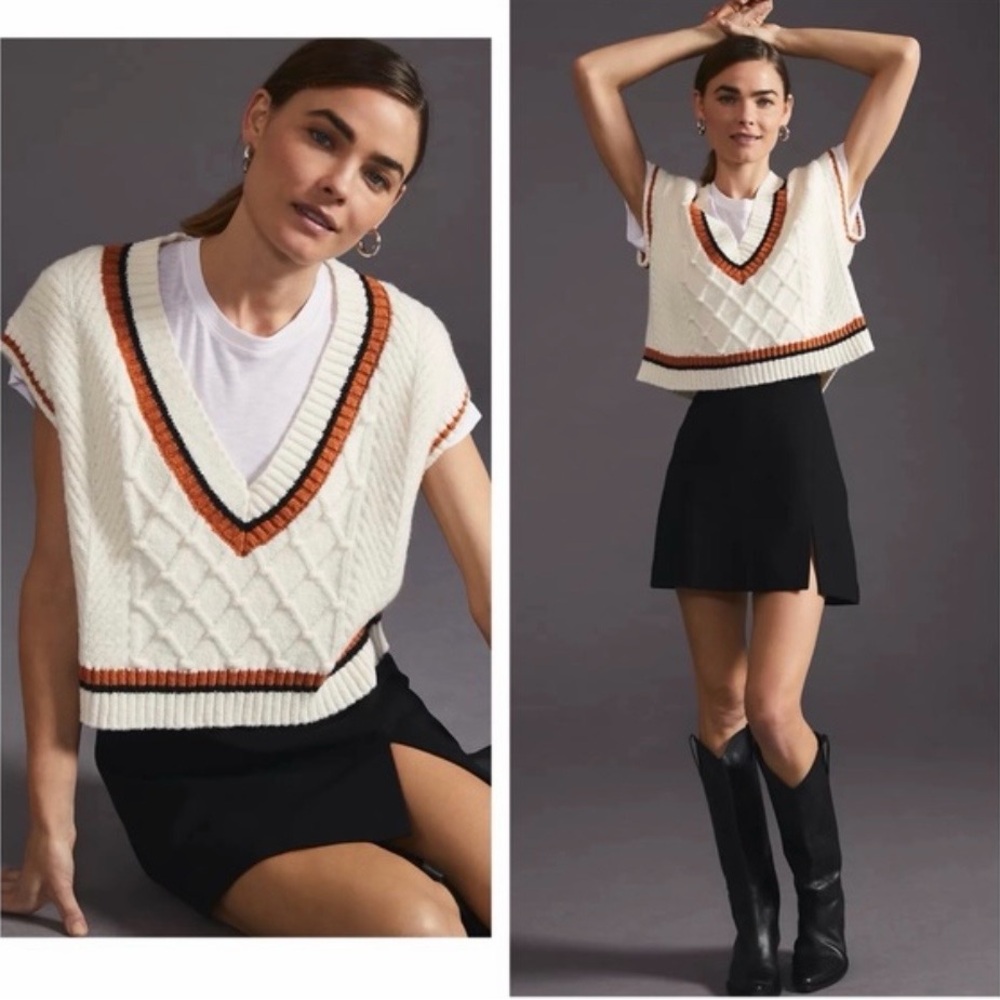 Mauve Cream and Brown V-Neck Sweater Vest